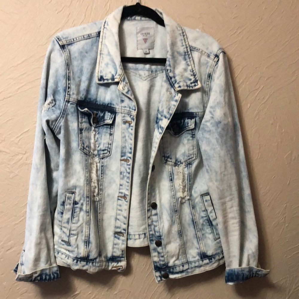 Guess size large distressed jean jacket